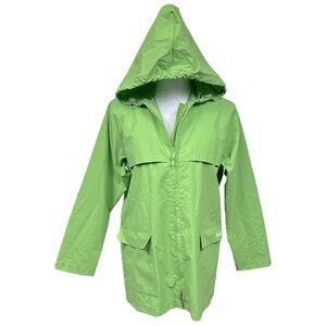 Vintage L.L. Bean Waterproof Outdoor Rain Jacket Light Green PVC Hooded Size SP